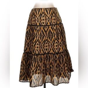 ***Jones New York Signature Women Black and Tan Patterned Midi Skirt